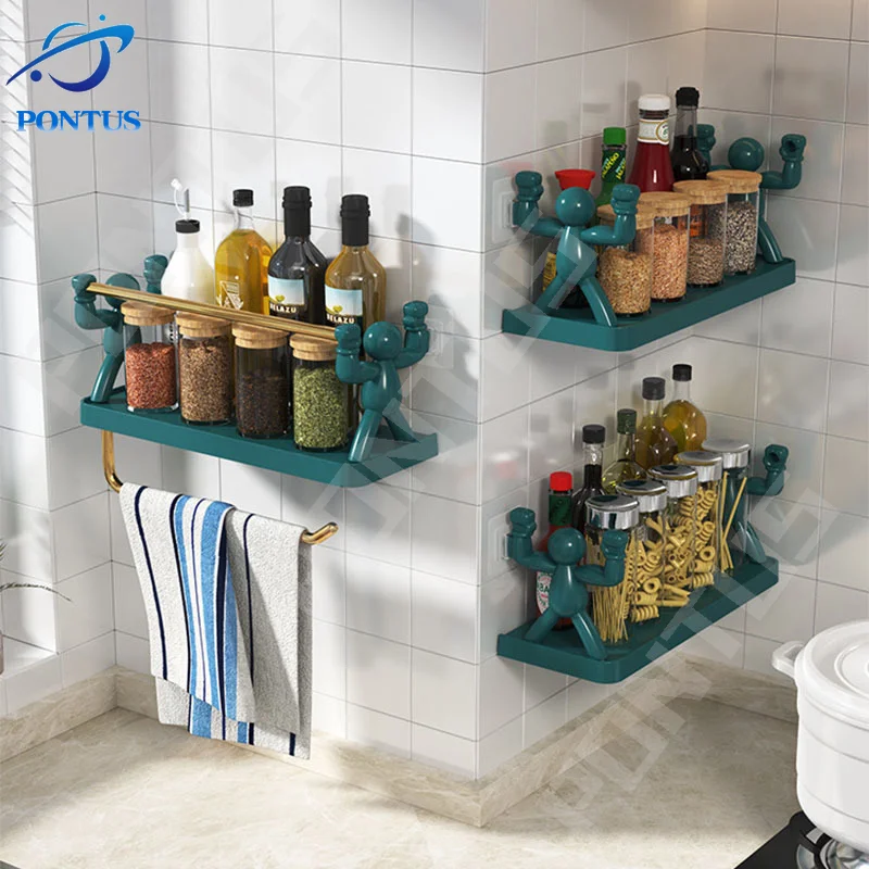 Wall-hanging Storage Rack Punch-Free Bathroom Shampoo Soap Organizer Stand Holder Kitchen Spices Jars Storage Rack Home Decor