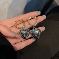 minar korean style metallic love heart hook earrings for women grey color alloy hanging dangle earrings minimalist jewellery