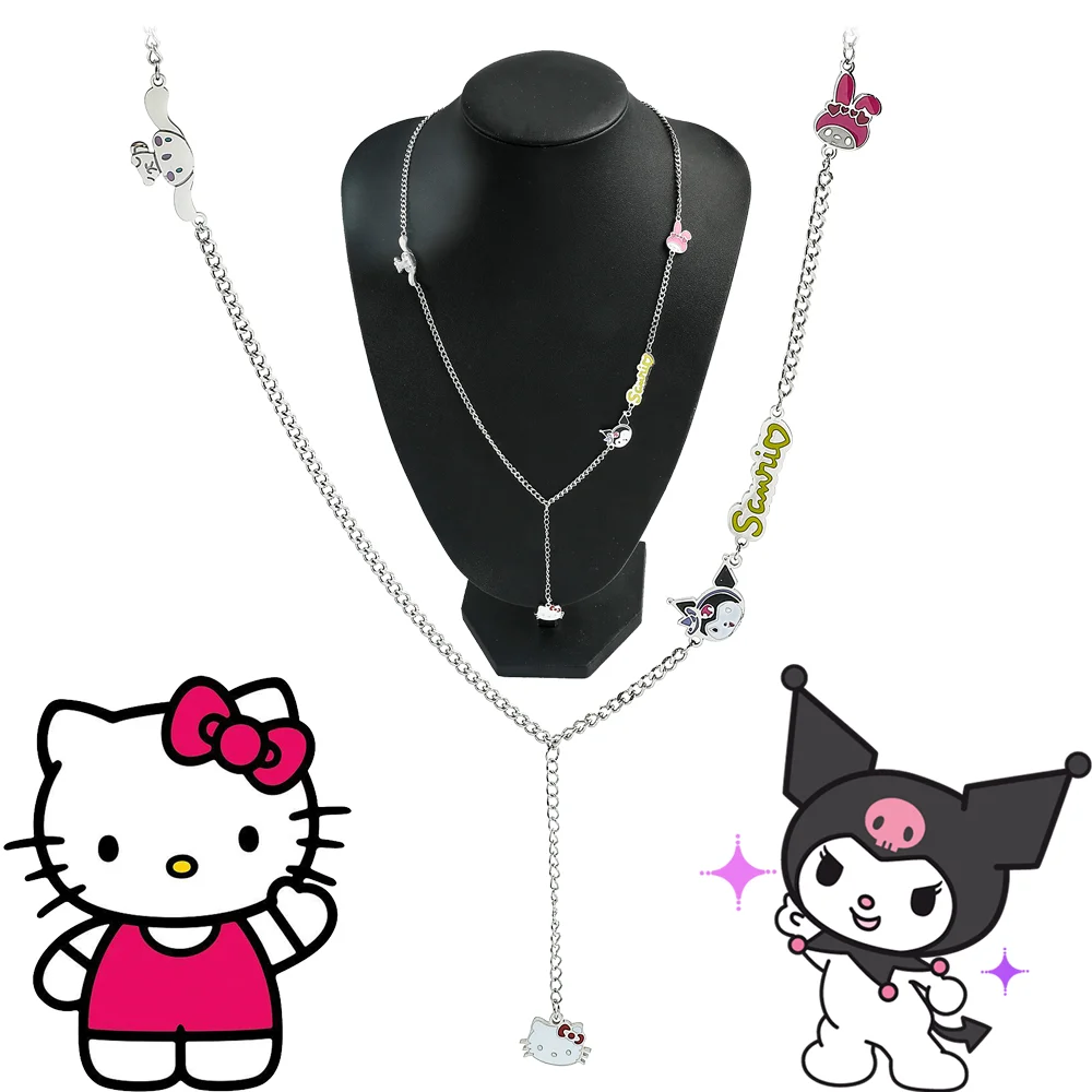 

Cartoon Sanrio Necklace Figure Hello Kitty Kuromi Stainless Steel Badge Pendant Neck Chain Collars Kawaii Jewelry Accessories