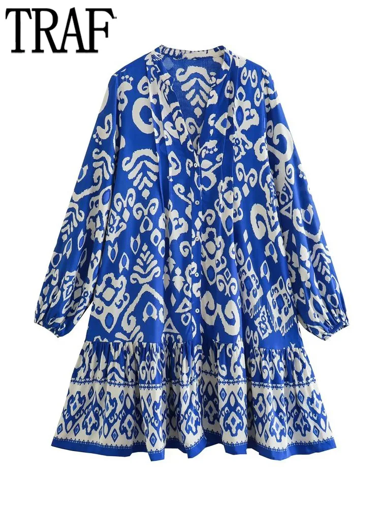 

Платье-мини женское летнее Плиссированное с оборками и длинным рукавом