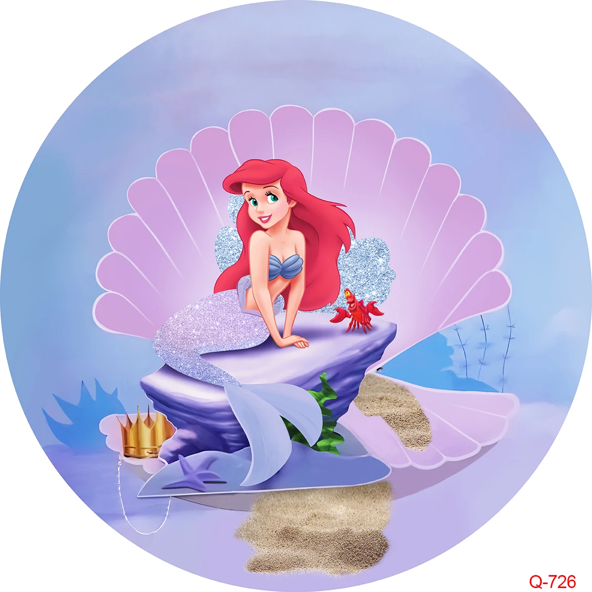 Enlarge Under The Sea Little Mermaid Ariel Round Backdrop Cover Glitter Fish Scales Bubble Girls Birthday Party Background Customized
