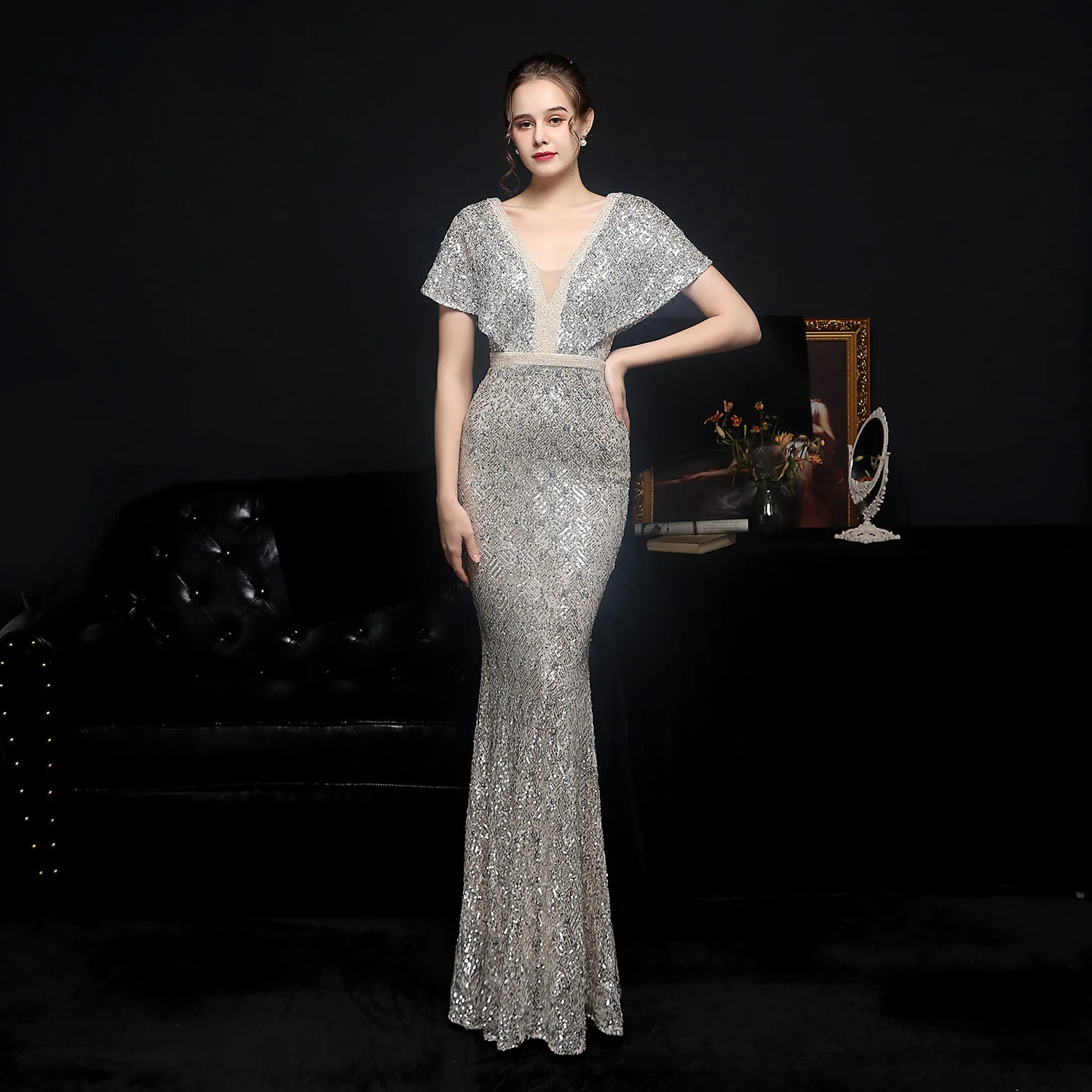 Luxury Party Elegant Dresses for Women 2022 Evening Prom Formal Long Clothes Sexy Sequin Cocktail Ceremony Birthday Maxi Outfits