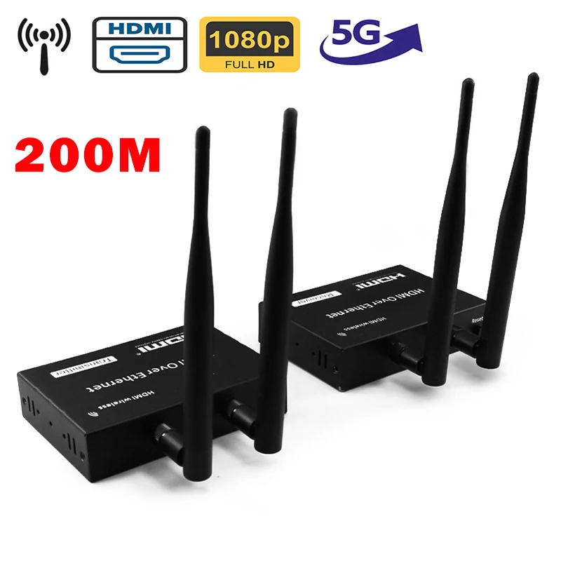 Wholesale Wireless 200m HDMI Extender Adapter Support 3D 1080P Video Digital Audio for Laptop wireless HDMI Transmitter Receiver