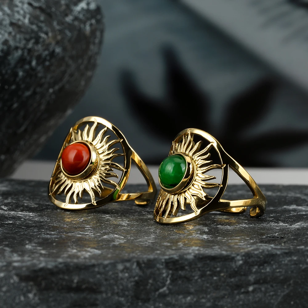 

Natural Stone Ring for Women High Quality Stainless Steel Sun Flower Opening Ring Trendy Party Jewelry Accessories Wholesale