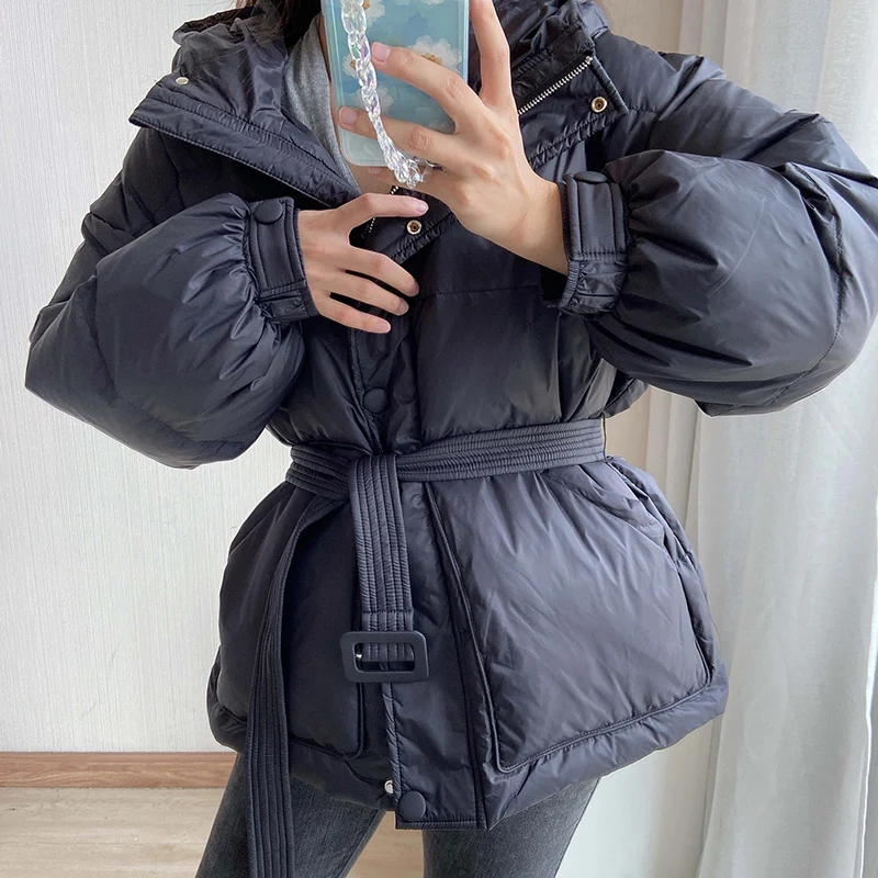 Down Jacket Woman Winter 2022 Black Hooded Puffer Padded Coat Tops Ladies New In Outerwear Warm Female Overcoat Parkas Clothing