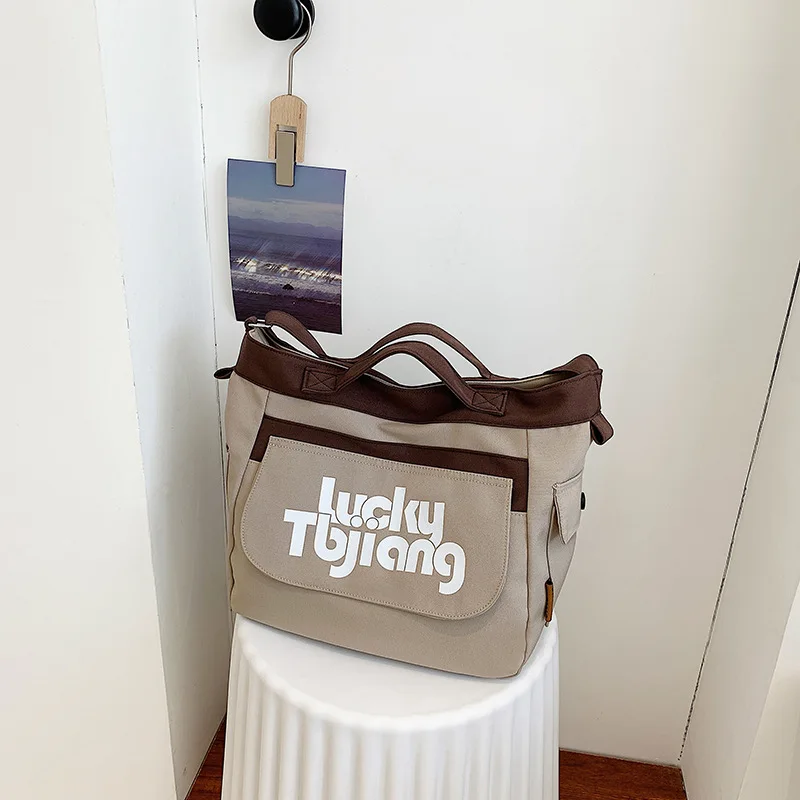 CGCBAG 2023 New Fashion Lage Capacity Women Messenger Bag Casual Canvas Shopper Shoulder Bag Simple Female Designer Tote Bag