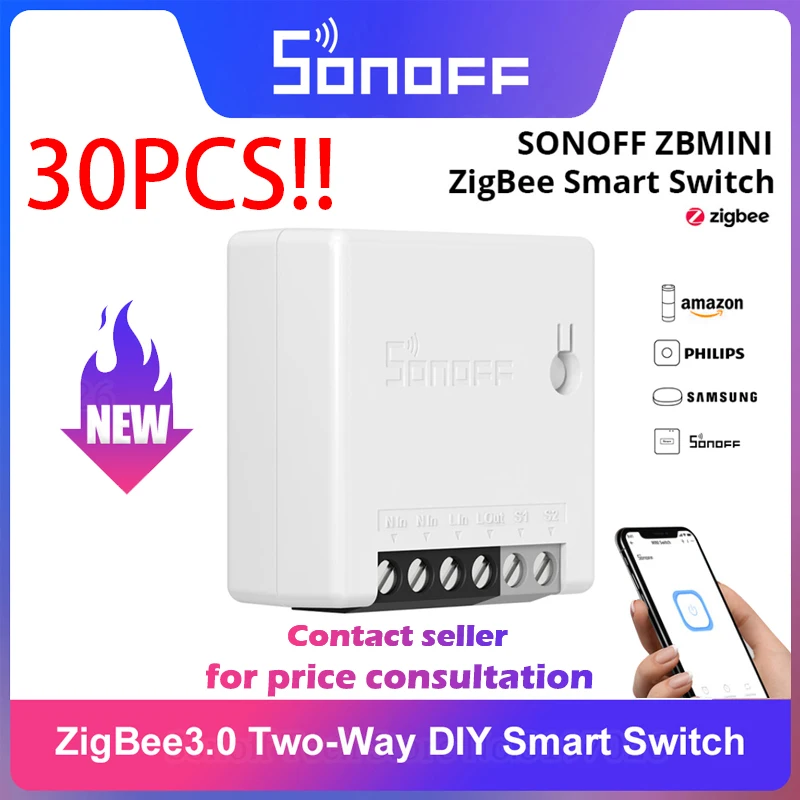 

30PCS SONOFF Zigbee 3.0 ZB MINI Smart Switch Module 2 Way APP Remote Control Switch Smart Home EweLink SmartThings Alexa Google