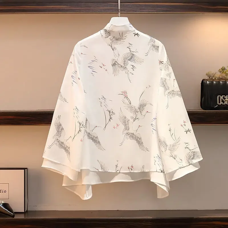 Традиционный китайский костюм-двойка Hanfu Crane больших размеров шифоновая