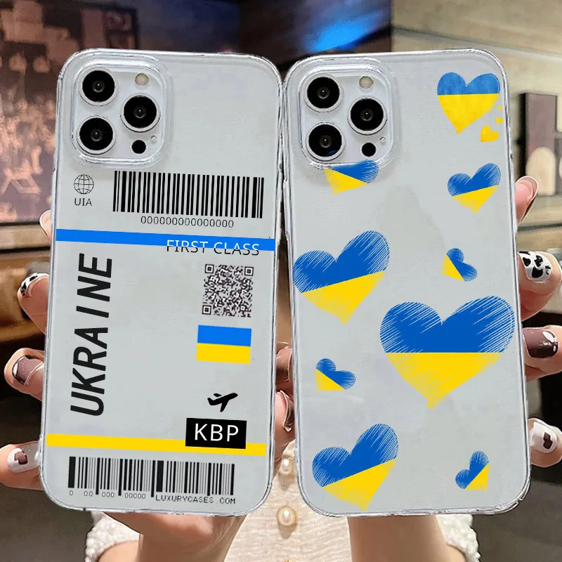 

Ukraine Flag Badge Pattern Phone Case For iPhone 11 12 13 14 Pro Max 7 8 Plus SE XS X XR Case Clear Fundas For iPhone 13 Cover