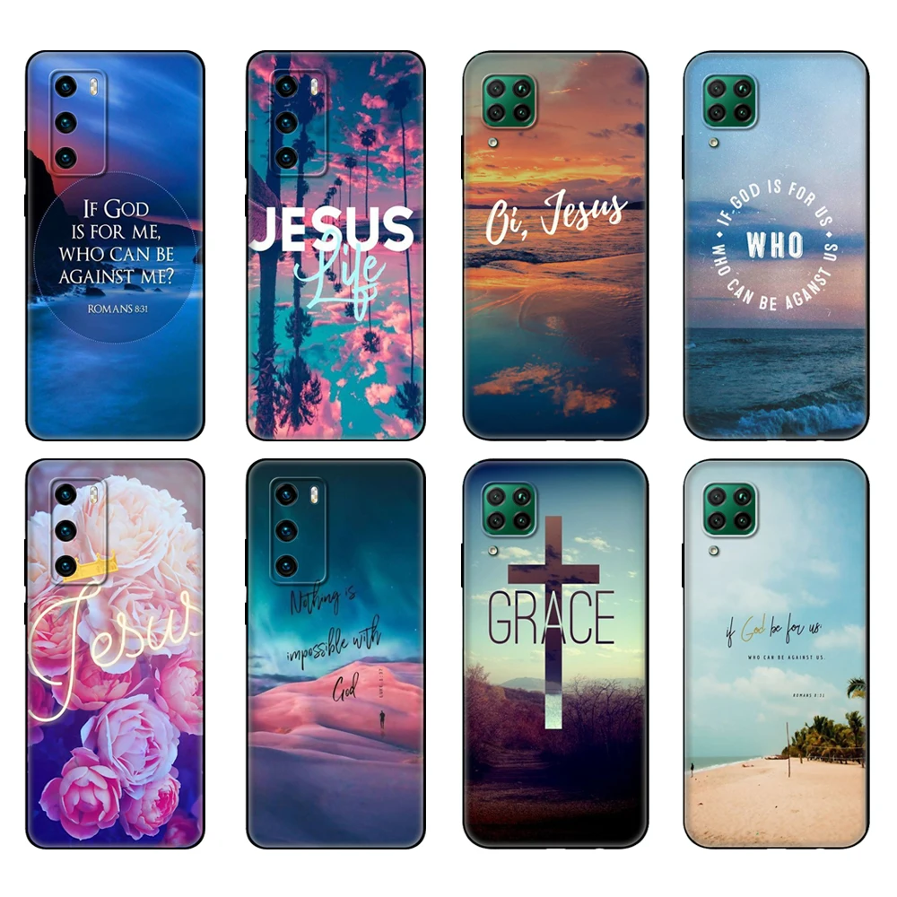 

Black tpu Case For Huawei P30 Lite P30 Pro P40 Case For Huawei P40 LITE E P Smart 2020 Case Cover Faith Christian Jesus