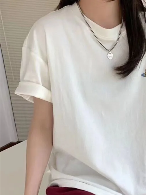 

Women's Fashion Embroidery O-Neck Casual T Shirt 2022 New Summer Ladies Short-Sleeved All-Match Slim T-Shirt