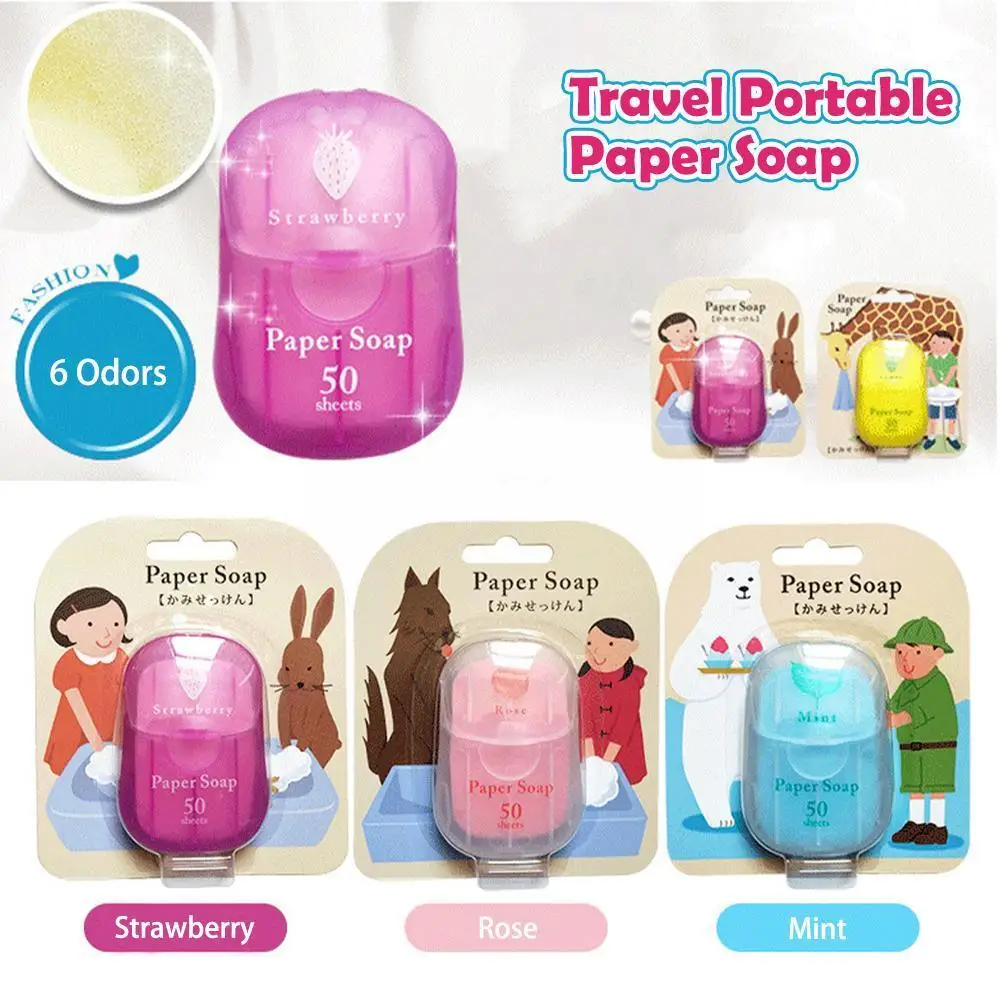

50 Tablets Disposable Hand Wash Travel Soap 6 Colors Soap Tablets Cleansing Soap Cardboard Flavors 6 Absorbing Portable K5J9