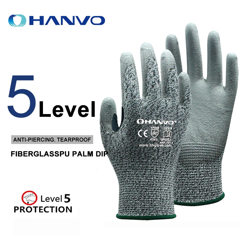 

Защитные рабочие перчатки Hanvo, 13 калибр, HPPE + полиуретан из стекловолокна с покрытием ладонью
