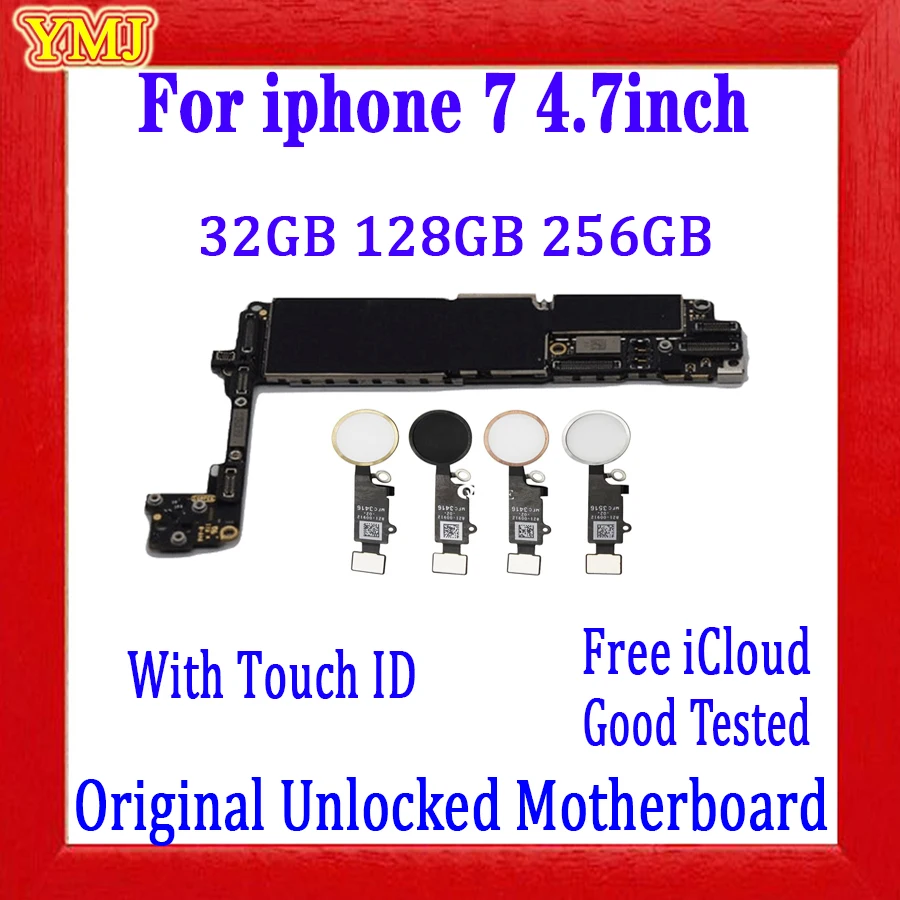 

Full Chips 100% Tested Original Unlocked For iphone 7 4.7inch Motherboard With/No Touch ID Free icloud & ios system logic board