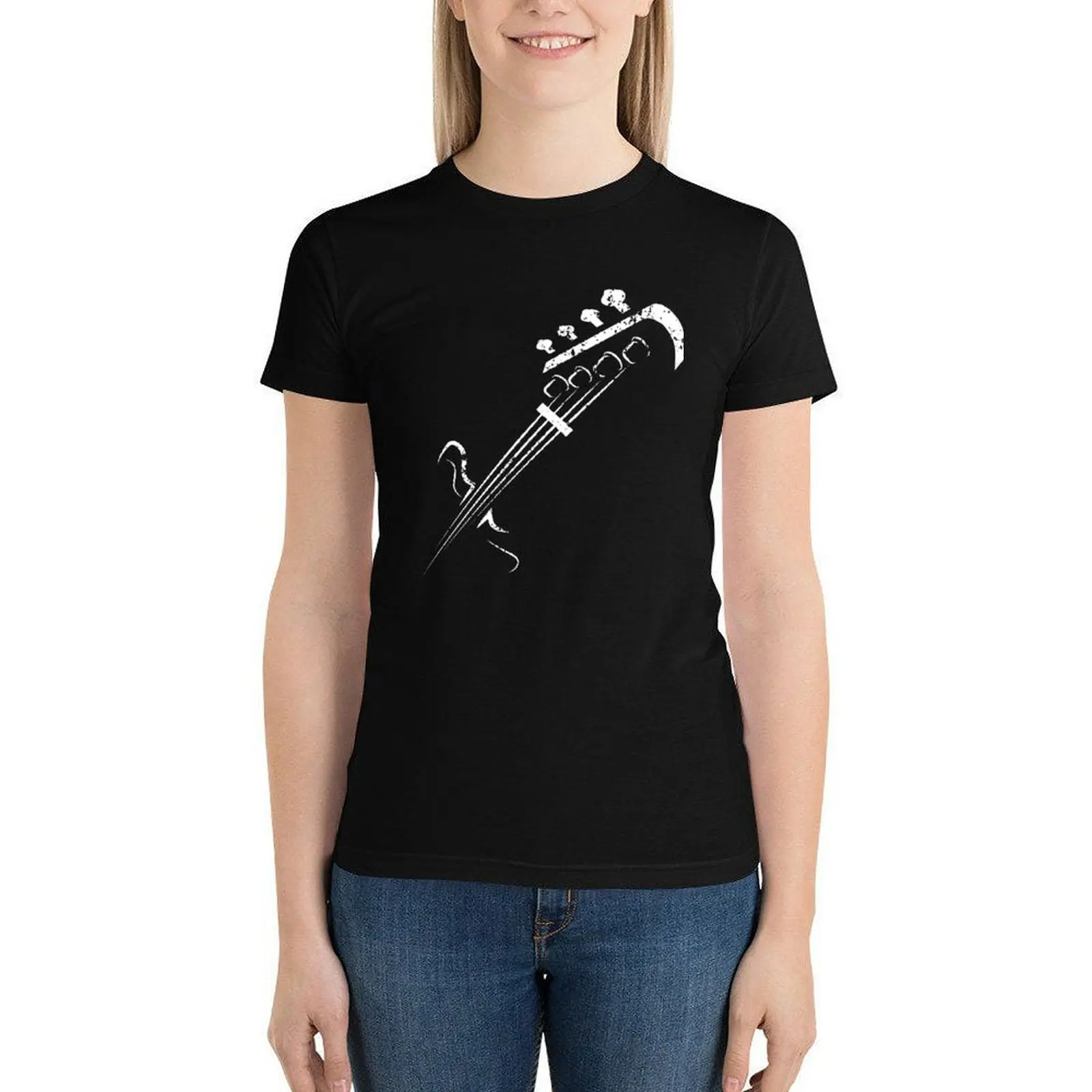 

Bass Guitar Silhouette T Shirt Guitar 100 Cotton Kawaii T-Shirt Short Sleeve Graphic Women Tee Shirt