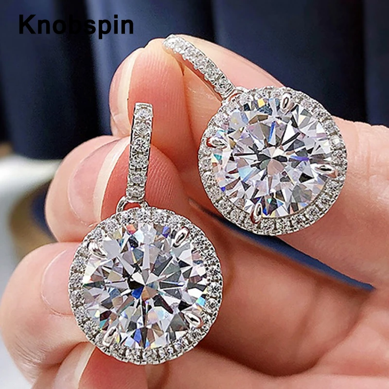 

Knobspin S925 Sterling Silver Classic 5 CT Round High Carbon Diamond Drop Earrings For Women Wedding Cocktail Party Fine Jewelry