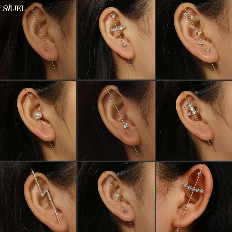 

Bohemian Wedding Ear Wrap Crawler Hook Earring Crystal Earrings for Woman Lightning Zirconia Climber Earrings Studs Jewelry Gift