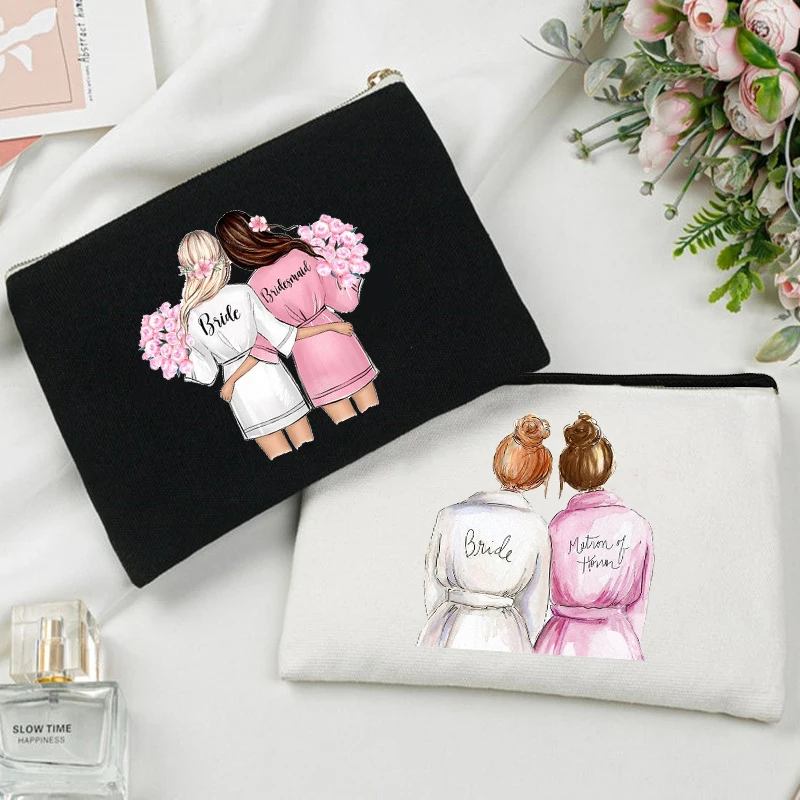 Team Bride Party Gifts MakeUp Case Women Bridesmaid Storage Pouch Cosmetic Shower Bag Bachelorette  Beauty Toiletry Bags Bridal