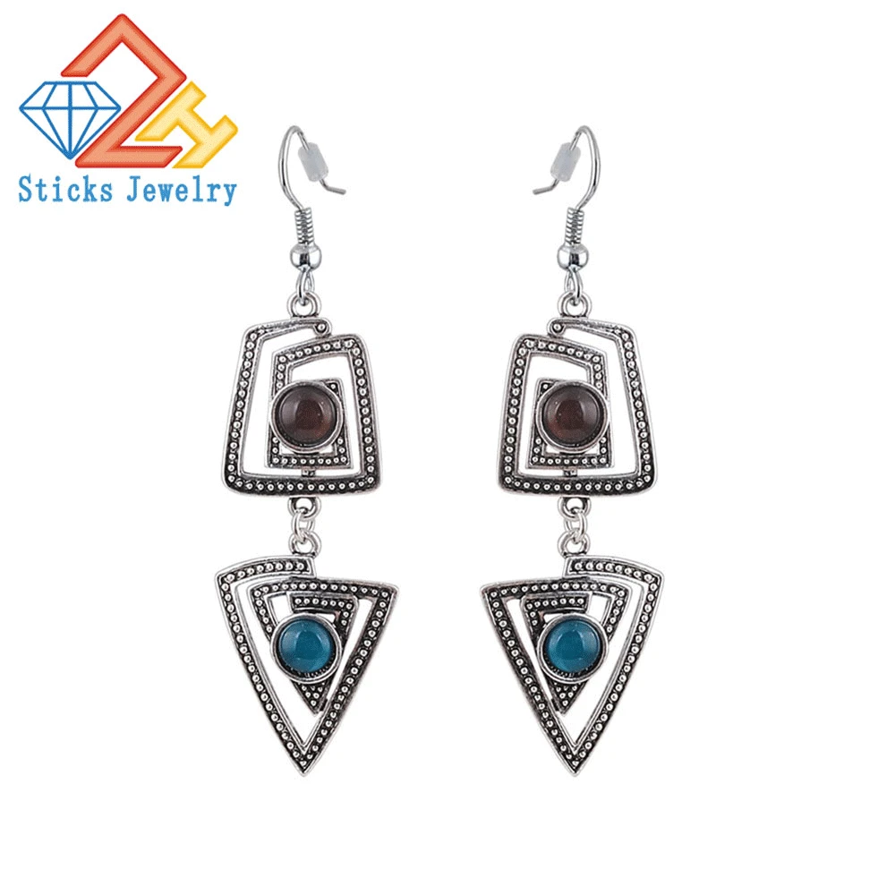 

Charm Dangle Earrings Antique Silver Plated Resin Bohemian Retro Vintage Earrings European and American Jewelry