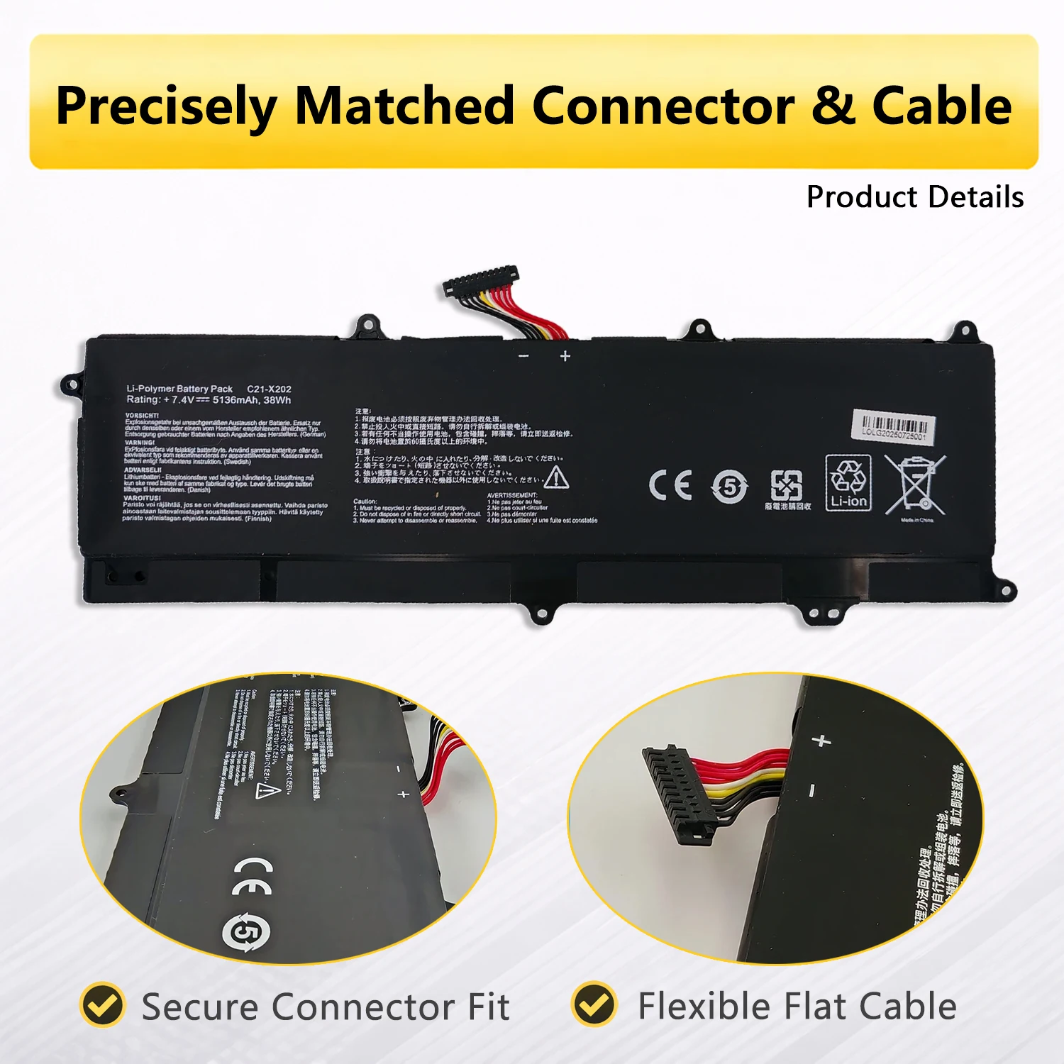 Фото Аккумулятор PowerHub C21-X202 7.4V 38Wh для ноутбуков ASUS VivoBook S200E X201E X202E F201E F202E R200E R201E Q200E №3