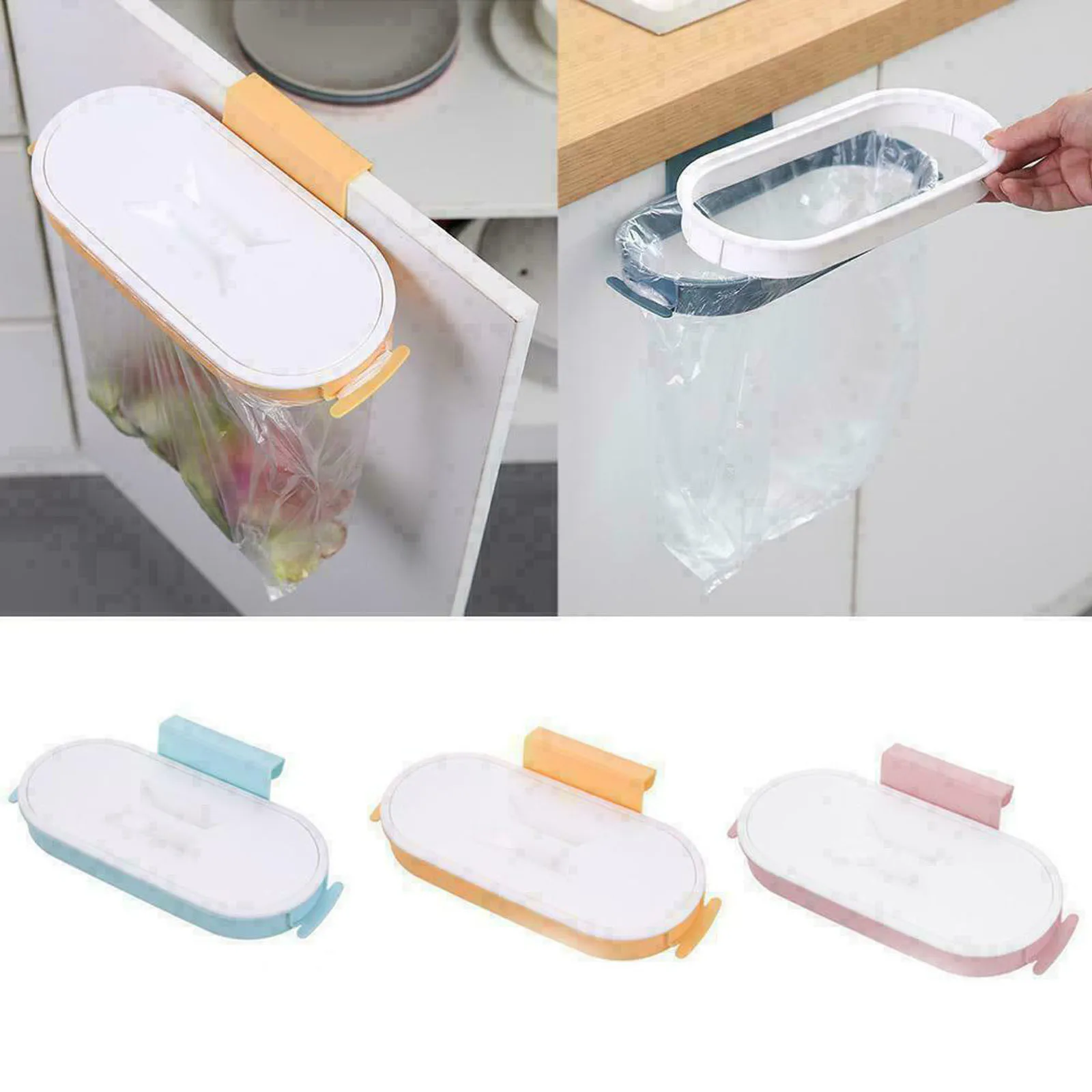 

Kitchen Plastic Garbage Bag Rack Hanging Garbage Organizer Portable Cabinet Door-back Garbage Trash Bag Bracket Rack Gadgets