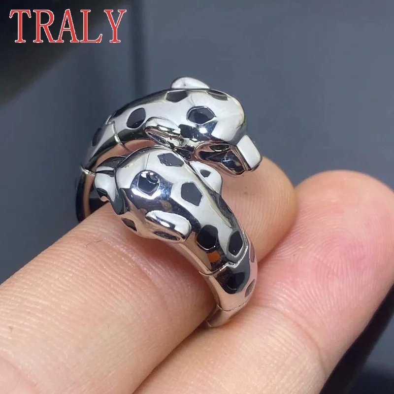 Женские кольца из стерлингового серебра 925 пробы с двойной головой леопарда