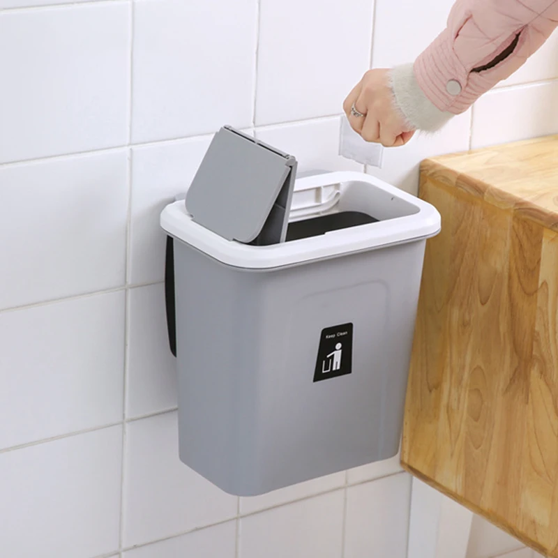 

Hanging Trash Can with Foldable Lid Kitchen Bathroom Waste Bin Basket Living Room Door Bucket Garbage Home Dustbin Recycle Bins
