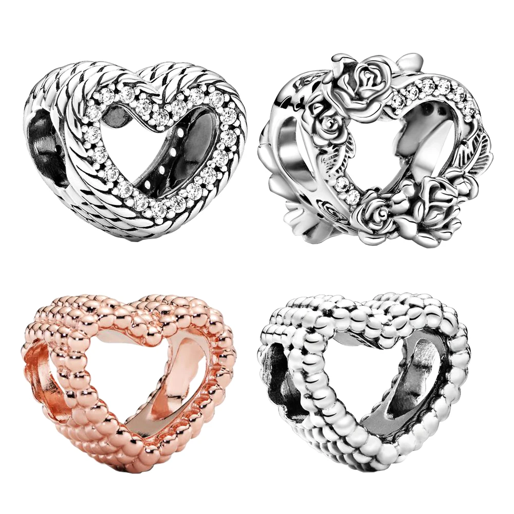 Encaixa Pandora Prata Esterlina Infinito Amor Coleção Aberto Coração Charme & Rosa Flores se 925