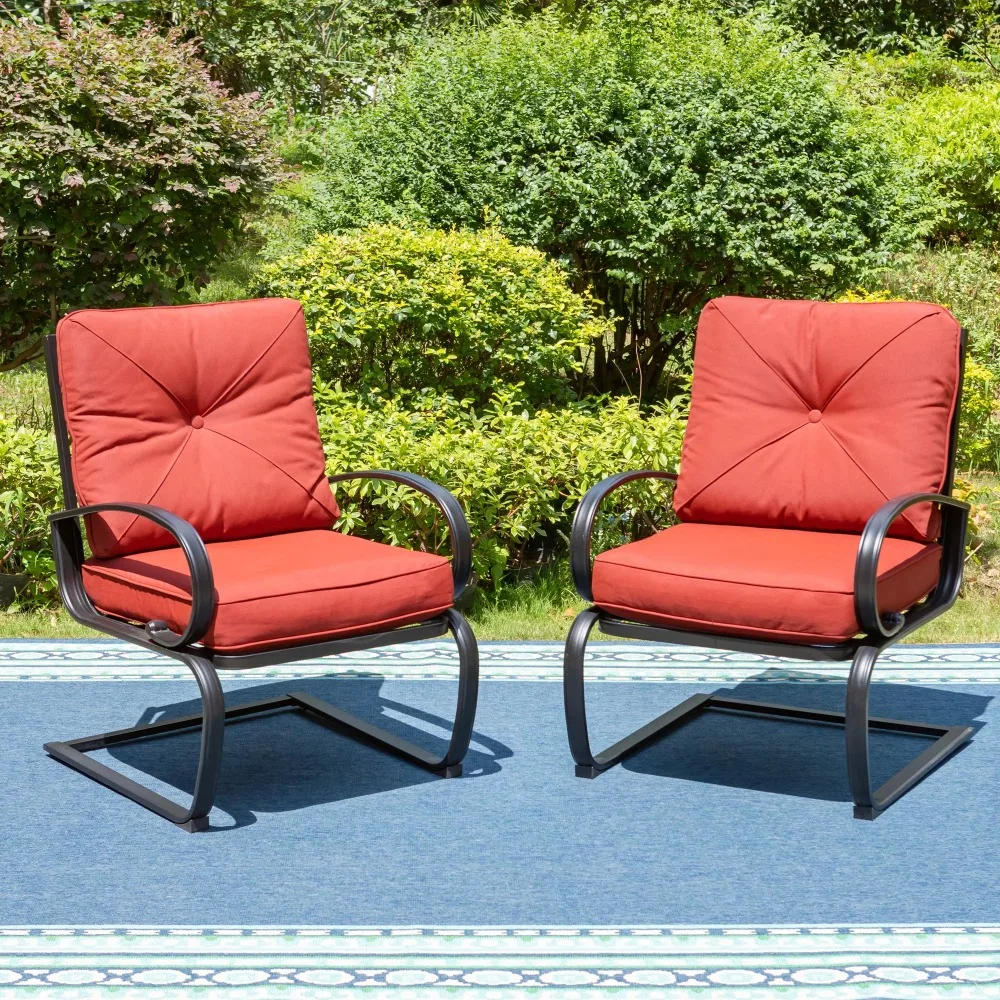 

MF Studio Set of 2 Outdoor Dining Chairs, C-shape Steel Frame with Cushions, Black&Red