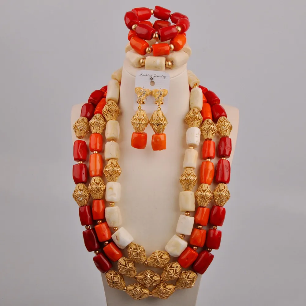 

Белый оранжевый красный 24 дюйма Коралловое Ожерелье Африканские свадебные бусы Свадебный набор украшений для женщин
