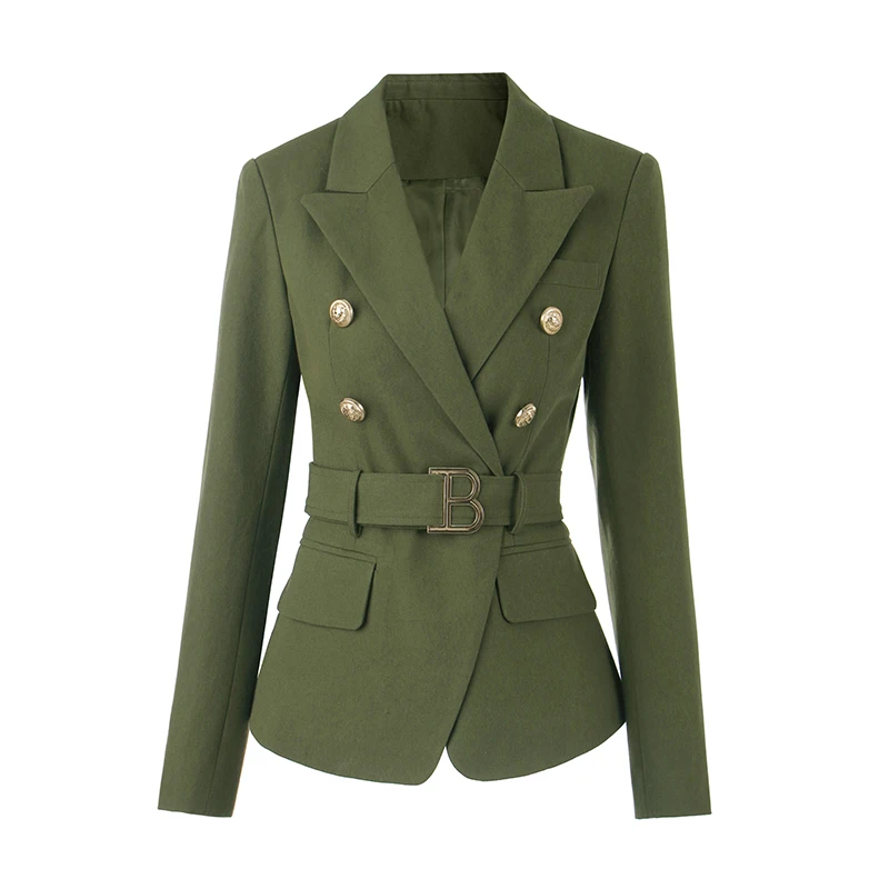 

A GIRLS 2022 NEW High Quality Fashion New Collection Army Green Women Denim Jacket Stylish Quality Blazer with Belt Wholesale