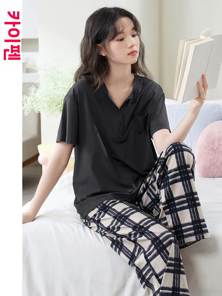 Женские пижамы Finteng с короткими рукавами летние тонкие брюки из чистого хлопка