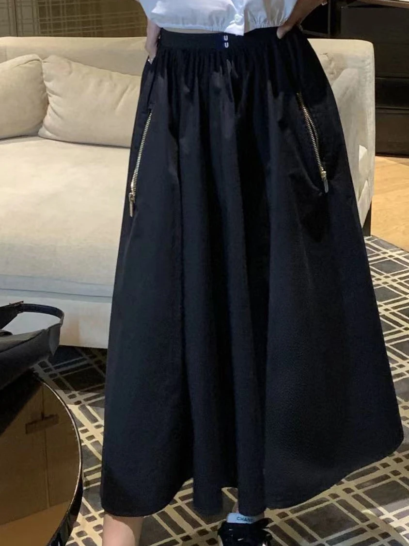 

Vintage Spring Summer Skirt Female Zipple Fashion Vintage Casual Letter Print Black Women Clothing Long A-line Skirts Harajuku
