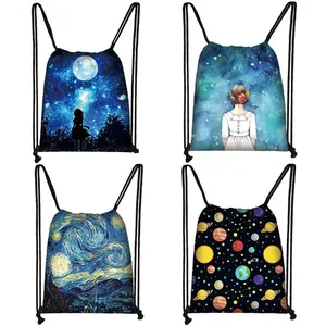 Женский холщовый рюкзак на шнурке с принтом Звездная ночь