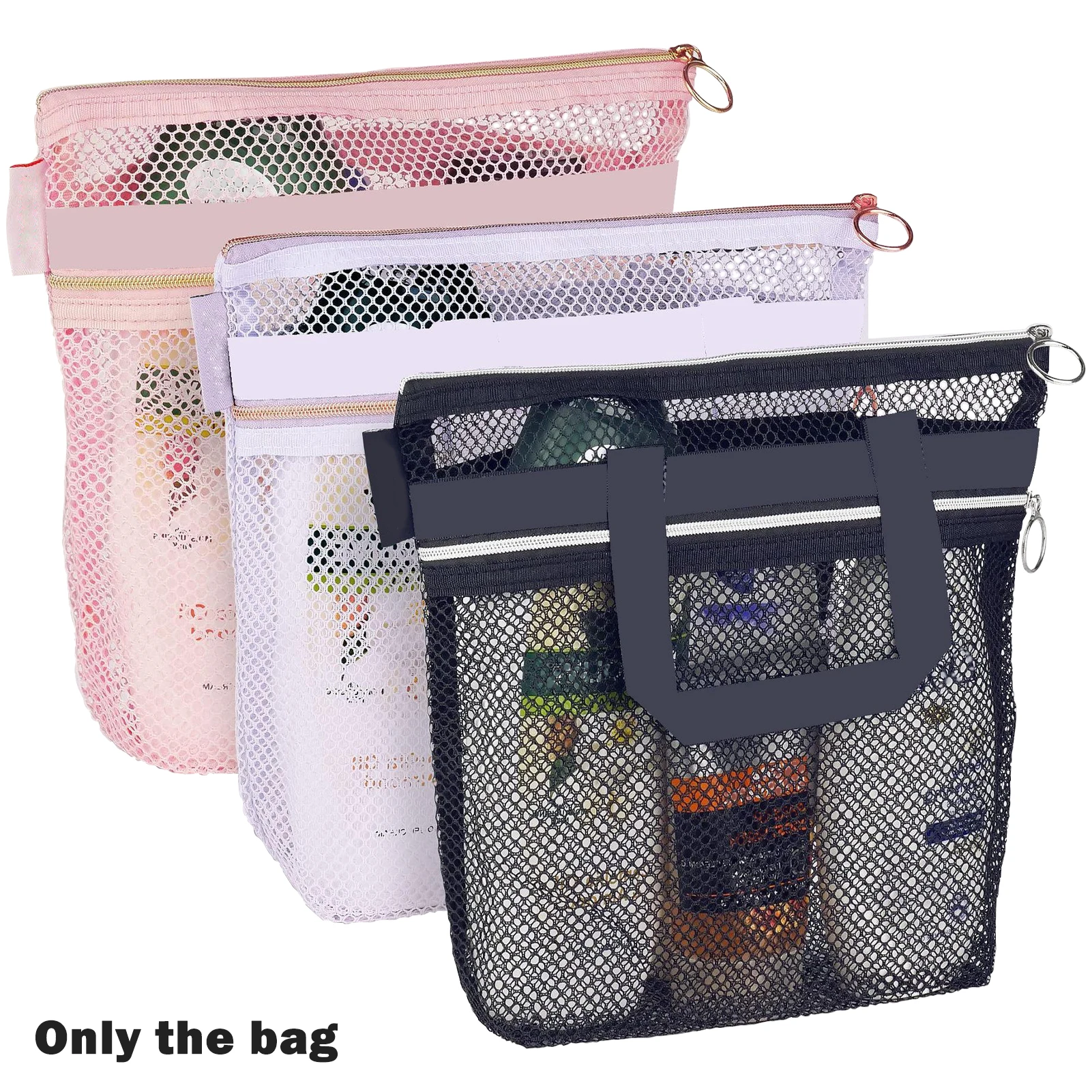 

3pcs Mesh Tote Travel Beach Toiletry Caddy Shower Bag Sunscreen Hanging Portable 2 Pockets With Zipper Quick Dry Gym Camp