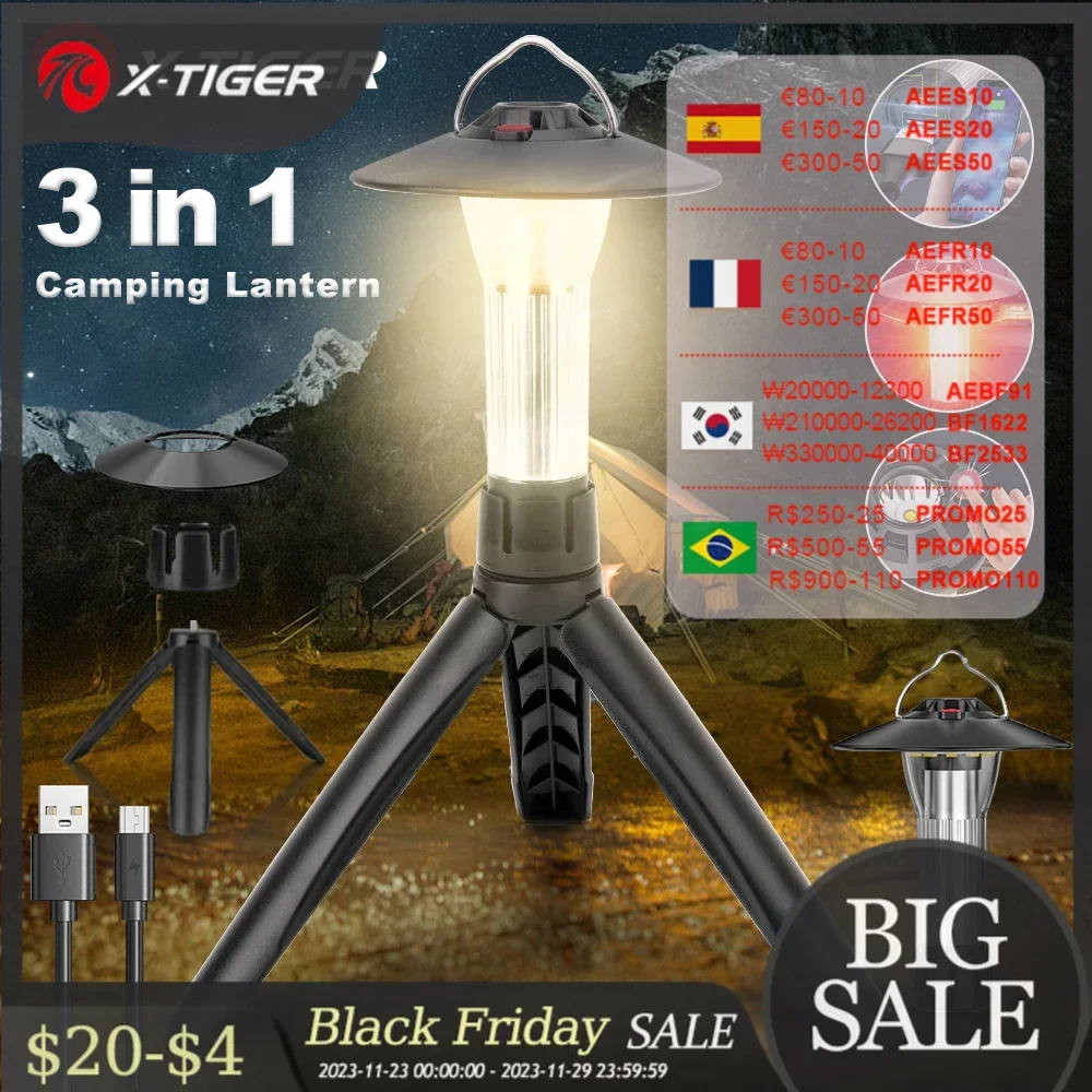 

X-TIGER 3 in 1 Camping Lamp Outdoor LED Table Light Hanging Light Flashlight Multi Tool For Exploration Survival Power Outage