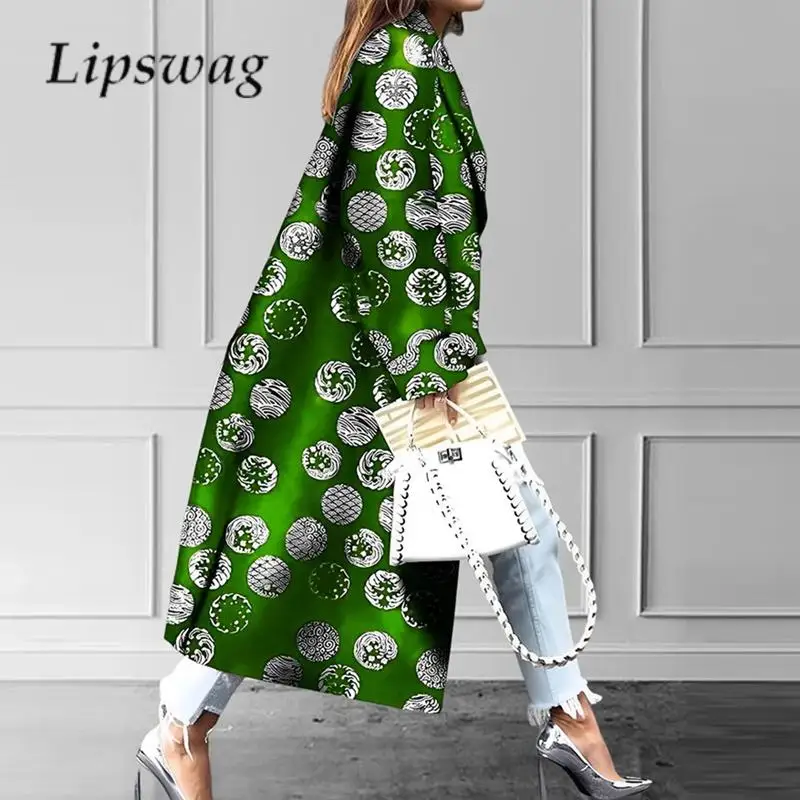 

Fashion Turn-down Collar Loose Long Jacket Autumn Winter Graphic Print Woolen Coat All-match Ladies Long Sleeve Cardigan Outwear