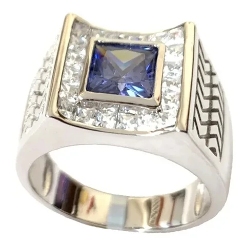 Мужские деловые кольца с квадратным синим кристаллом изысканные мужские ювелирные изделия аксессуары модные мужские кольца винтажные кольца обручальные кольца