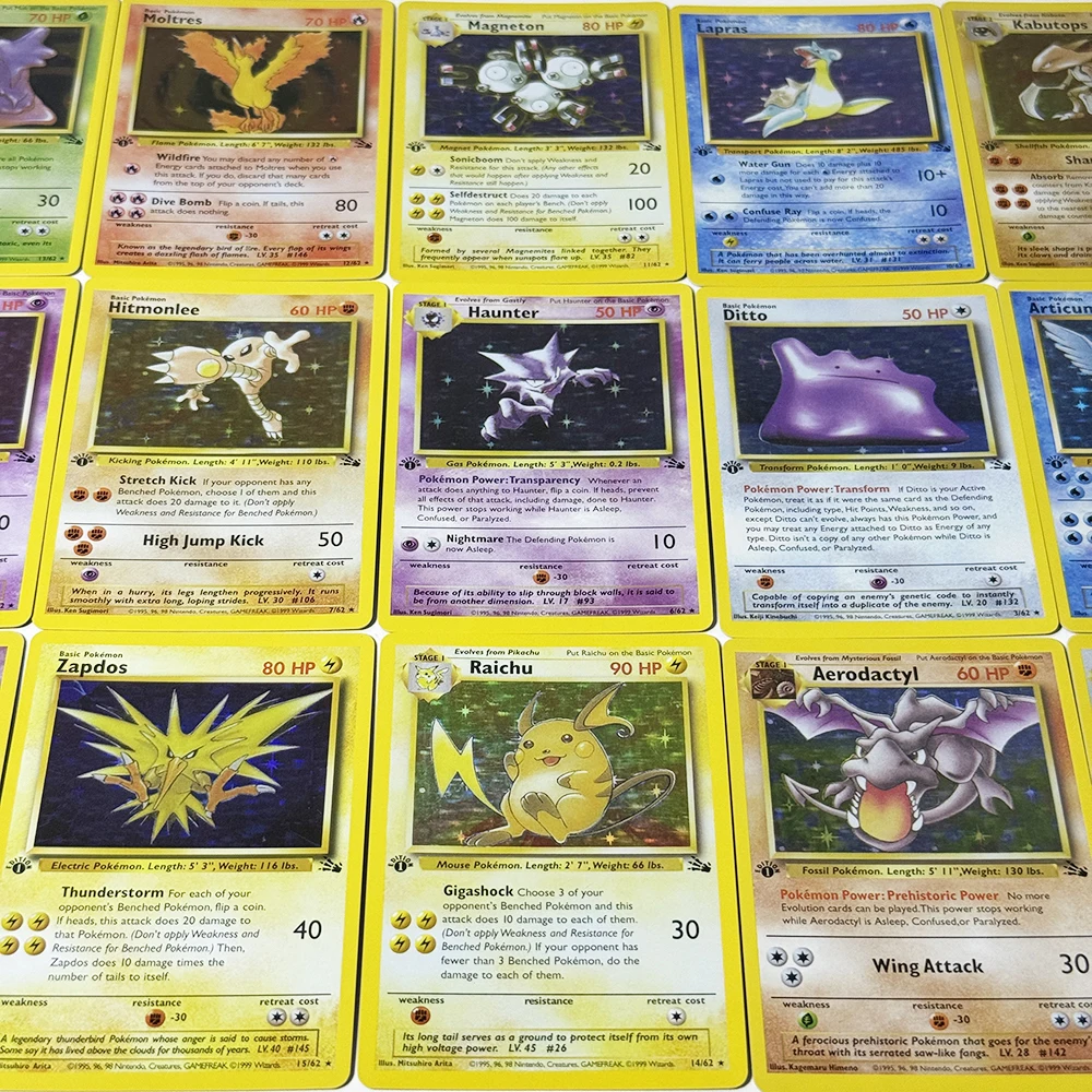 Фото Коллекционные карты PKM 1st Fossil Foil Proxy Game DIY: редкие карты PTCG с изображениями Aerodactyl, Articuno, Gengar, Zapdos, Lapras, Moltres, Kabutops, Ditto, Haunter №3