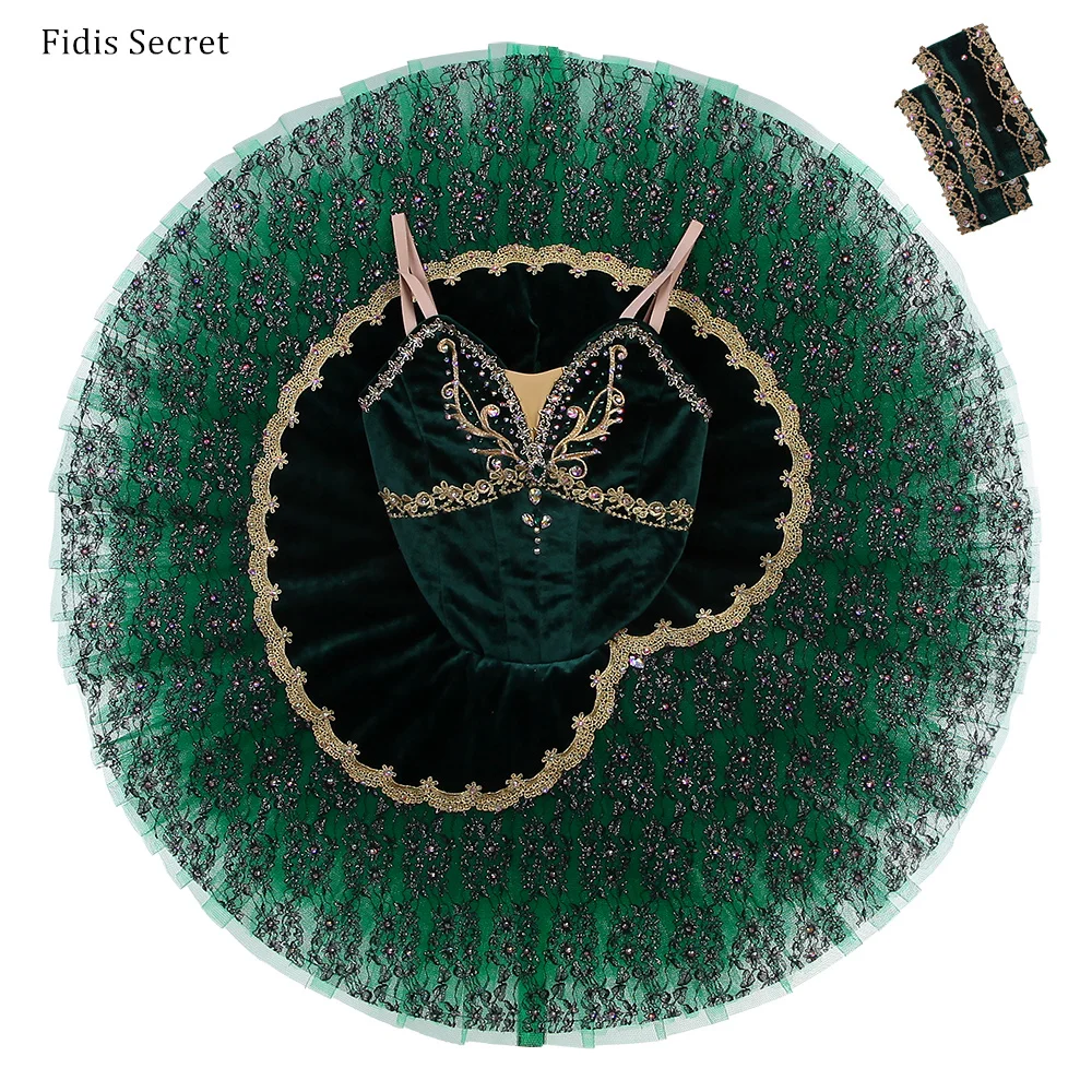 Фото Женское зеленое блинное платье-пачка, балетные танцевальные костюмы для девочек, профессиональная сценическая одежда принцессы феи балерины №1