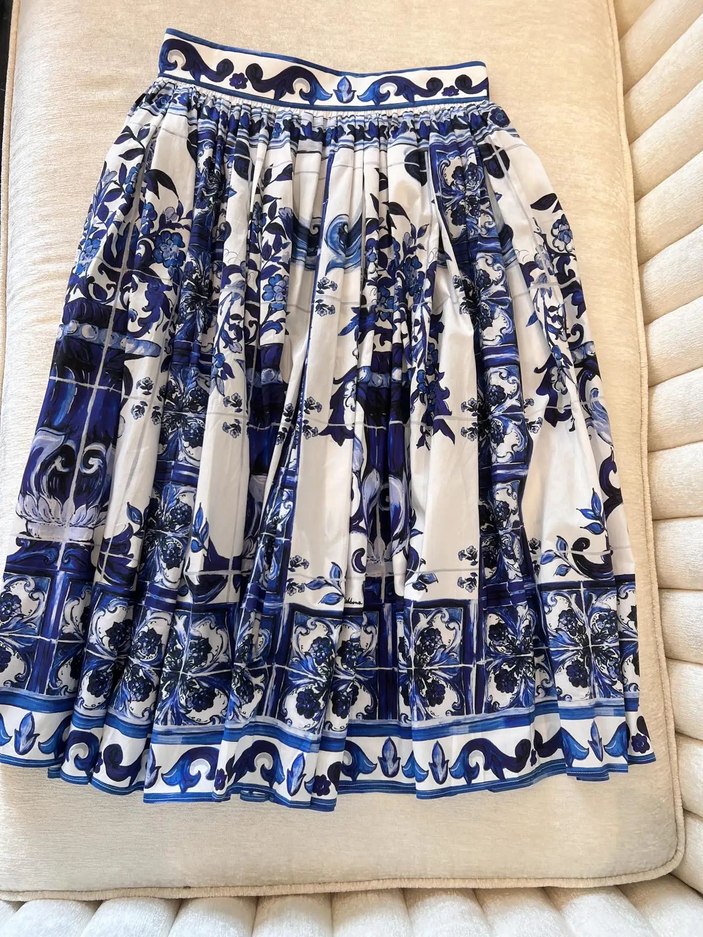 

Midi Skirt Women 2022 Summer New Cotton Floral Wisteria Print Poplin Hem Y2k Sicily High Quality Sexy Luxury Brands Famous