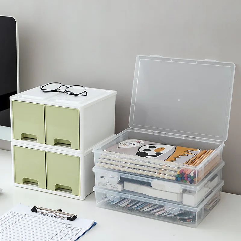 

Large Capacity Stationery Organizer Desktop Pencil Book Sundries Organizer Transparent Stackable Storage Boxes Desk Decoration