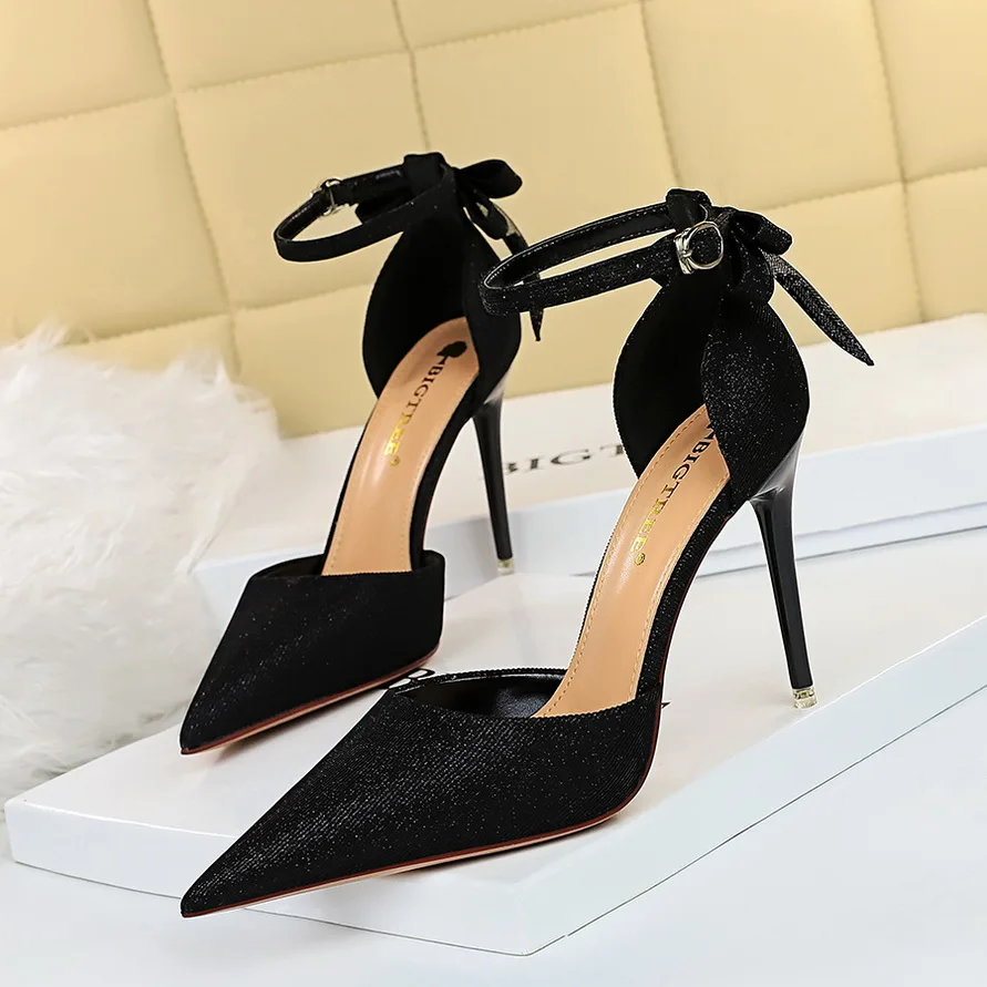 

Bigtree 2022 New Women Sandals Summer Pointed Toe Bow-Knot 10CM High Heels Hollow Ladies Shoes Stiletto Party Shoes size 34-43