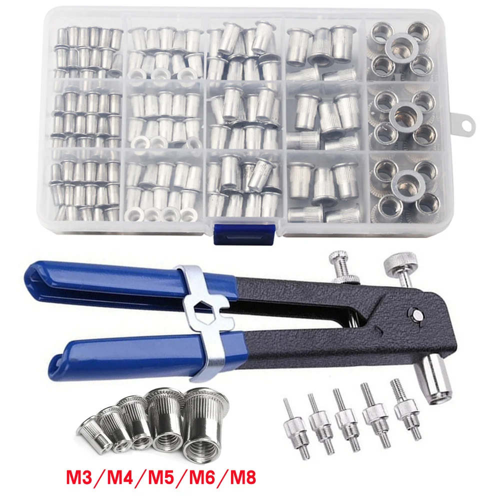 

150PCS Rivet Nuts M3 M4 M5 M6 M8 Kit or 1PCS Rivet Nut Gun Mandrels Nut Rive Tool Household Repair Tool