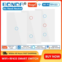 bonda tuya smart switch no neutral 433mhz usbrazil standard luxuray glass google alexa touch sensor wifi switch smart life home