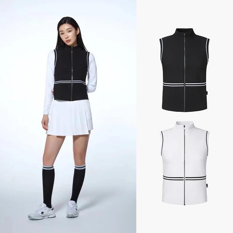 

Golf Apparel Vest Fall Winter Women's T-Shirt Stand Collar Age Reducing Color Contrast Versatile Fashion Vest