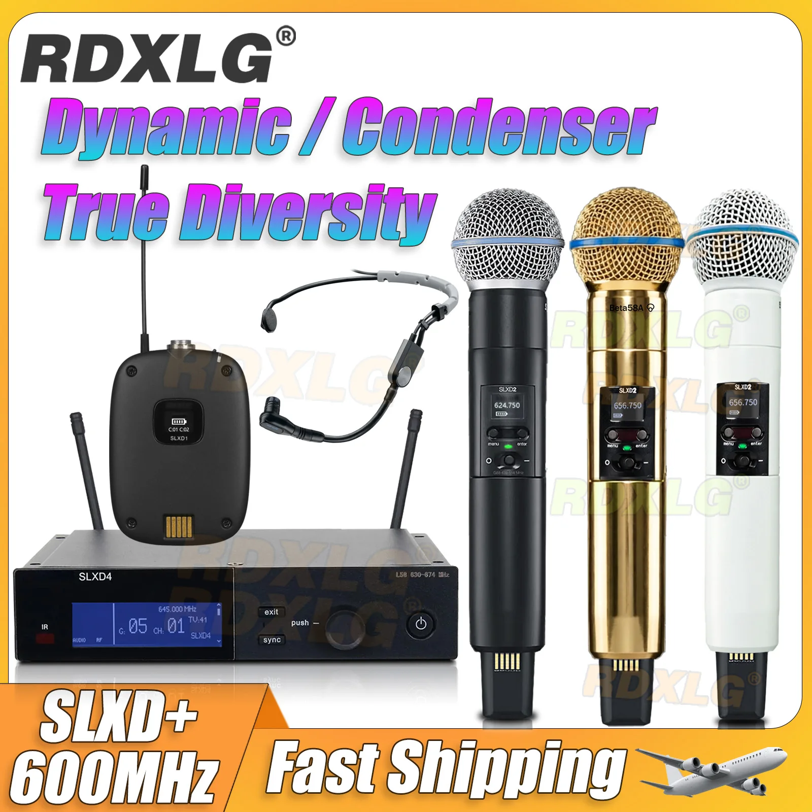 Фото Цифровой беспроводной микрофон RDXLG SLXD+ для профессиональных сценических выступлений, с истинным диверсити, 1 канал, караоке, конденсаторный микрофон SLXD4. №1