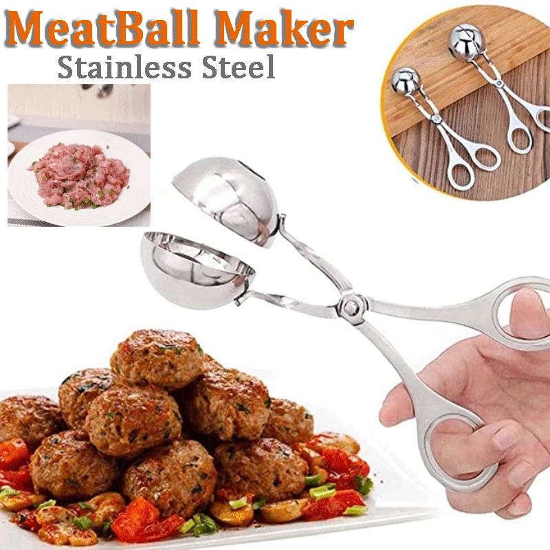 

1/2pcs Non-Stick Stainless Steel Meat Ball Maker Mold Meatballs Cooking Tongs Cookie Making Scoop Clip Meat Tools Kitchen Gadget