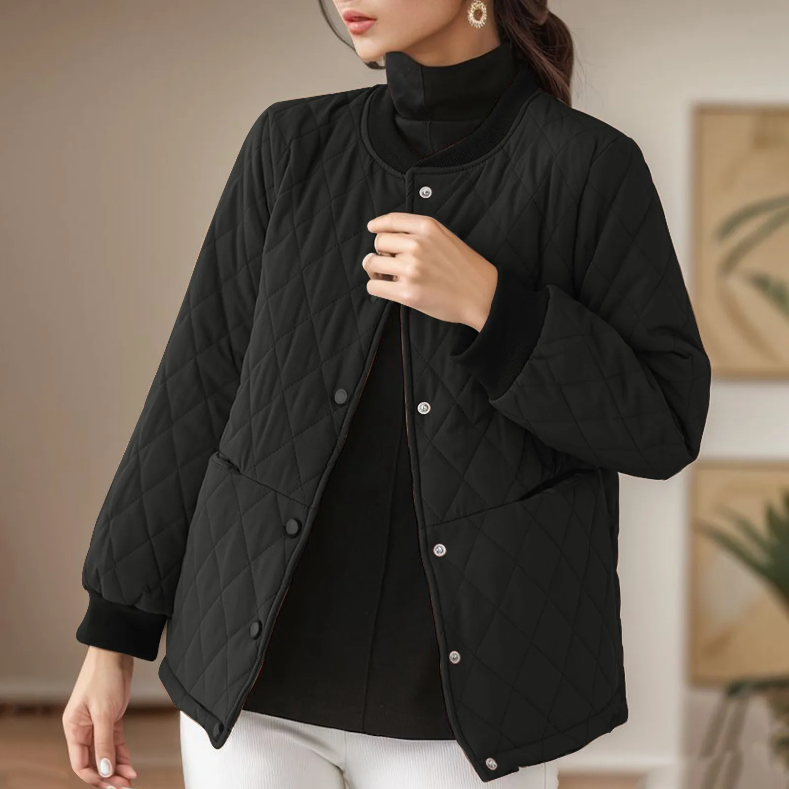 

Женская однотонная Теплая стеганая куртка в стиле ретро, утепленное хлопковое короткое пальто для осени и зимы, женская зимняя пузырьковая куртка