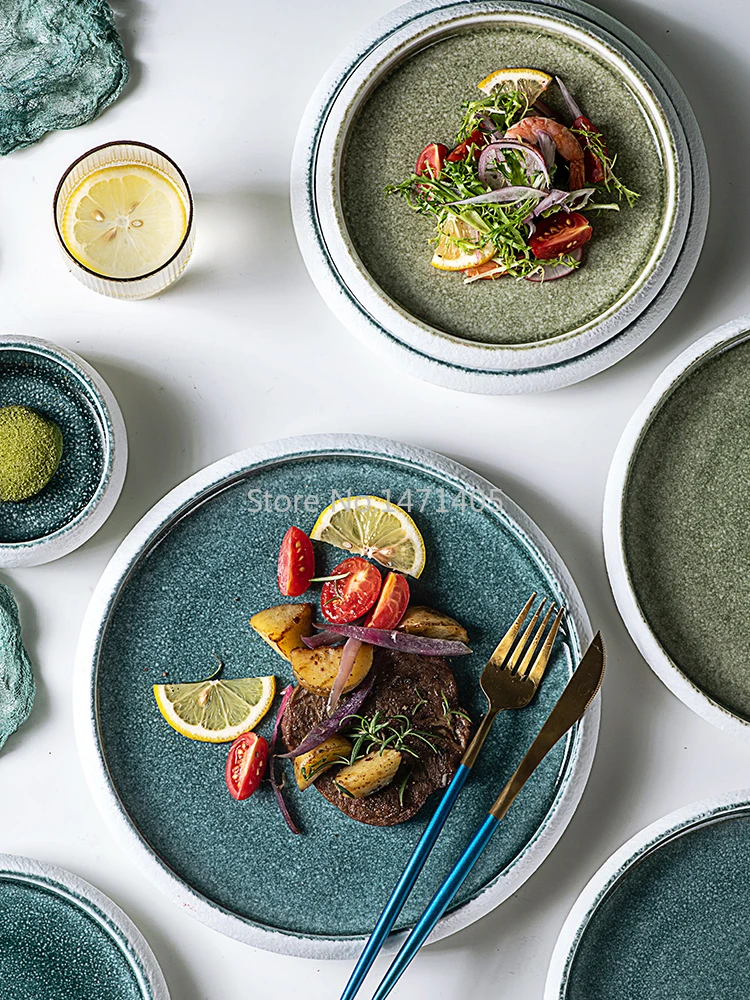 

Nordic Ceramic Western Dishes Plate Steak Plate Dessert Plate Household Vegetable Fruit Plate Simple and Fashionable Tableware